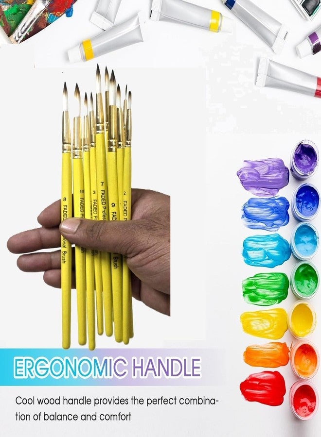 Faded 10 Piece Handmade Professional Paintbrush Set - Synthetic Hair Brushes for Acrylic & Watercolor Painting | Artist-Grade Brushes for Canvas, Paper, Crafts & DIY Art Projects (Round) - Image 5